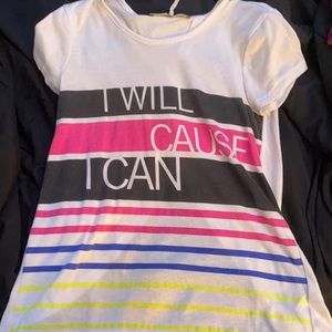 white top with a few stripes and lettering